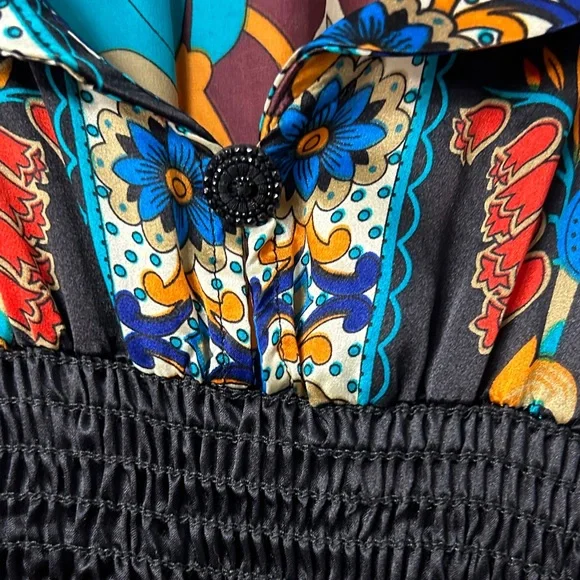 VAnita Teal, Brown & Blue Floral Boho Maxi Dress 100 % silk - Picture 4 of 9